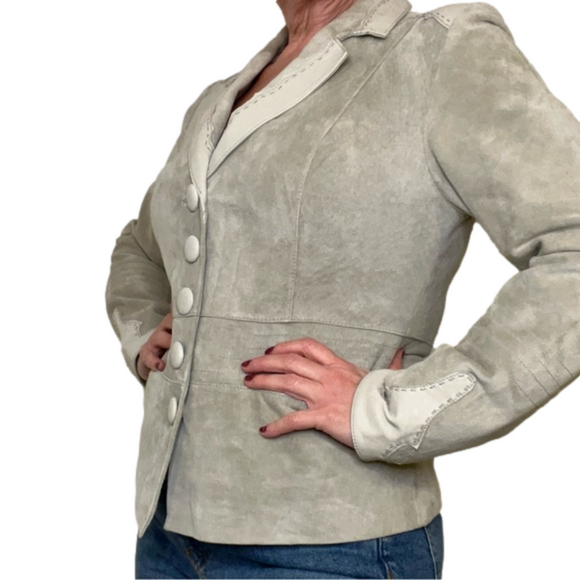 SKOTTS Washable Suede & Leather Trim Western Blazer – Taupe/Cream – Size S - Picture 7 of 17
